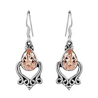 Vintage Designer 0.70 CTW Pear Pink Morganite Gemstone 925 Sterling Silver Earring Jewelry