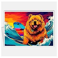 Assortment All Occasion Greeting Cards, Matte White, Dogs Surfers Pop Art, (8 Cards) Size A6 105 x 148 mm 4.1 x 5.8 in #1 (Chow Chow Dog Surfer 2)