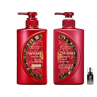 Limited Edition TSUBAKI Premium Moist & Repair Shampoo and Conditioner Set 490ml+490g bundle with Hair Serum 10ml