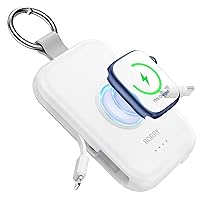 Portable Apple Watch Charger,5000mAh iWatch Wireless Charger Power Bank with Built-in Cable,Travel Keychain Charger for Apple Watch 9/Ultra2/8/Ultra/7/6/Se/5/4/3,iPhone 15/14/13/12/11 (White)
