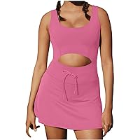 HAOLEI Womens Tennis Dress,Ladies Square Neck Tennis Dresses UK Sale Clearance Sleeveless Built in Shorts and Bra Cut Out Golf Athletic Workout Dress Tank Top Rompers Jumpsuits & Playsuits