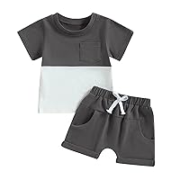 Infant Toddler Baby Boy Clothes Set Short Sleeve Color Block T-Shirt Solid Rolled 2pcs Shorts Set Summer Outfit