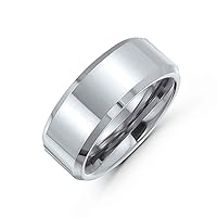 Personalize Plain Simple Wide Beveled Titanium Gunmetal Black Silver Tone Unisex Couples Wedding Band Ring For Men Women Comfort Fit 8MM Size 6-14