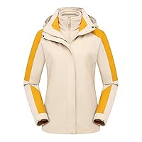 Women's 3 in 1 Winter Jacket Waterproof Windproof Sun Protection Rain Coat & Fleece Lined Jackets Warm Windbreaker