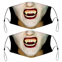 Halloween Vampire Costume Kids Face Masks Set of 2 with 4 Filters Washable Reusable Breathable Black Cloth Bandanas Scarf for Unisex Boys Girls