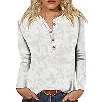 Blouses for Women Casual Fall Ladies Floral Print Three Quarter Sleeve Button Collar Top T-Shirt Bottom Shirt