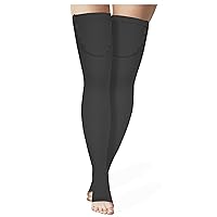 Truform Surgical Stockings, 18 mmHg Compression for Men and Women, Thigh High Length, Open Toe, Black, Large