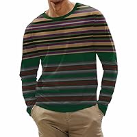 Dudubaby Men's Fashion Casual Stripe Printed Long Sleeve O-Neck Shirts Tops Blouse