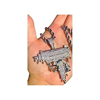 Mens Women Icy 925 Silver Finish Iced Dripping UZI Gun Pendant 925 silver for Men women and special one