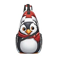 Sling Backpack Bag Christmas Penguin Print Crossbody Chest Bag Adjustable Shoulder Bag Travel Hiking Daypack Unisex
