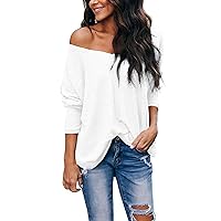 Chvity Womens Long Sleeve Blouse Casual V Neck Off Shoulder Batwing Sleeve Plus Size Pullover Sweater Tops
