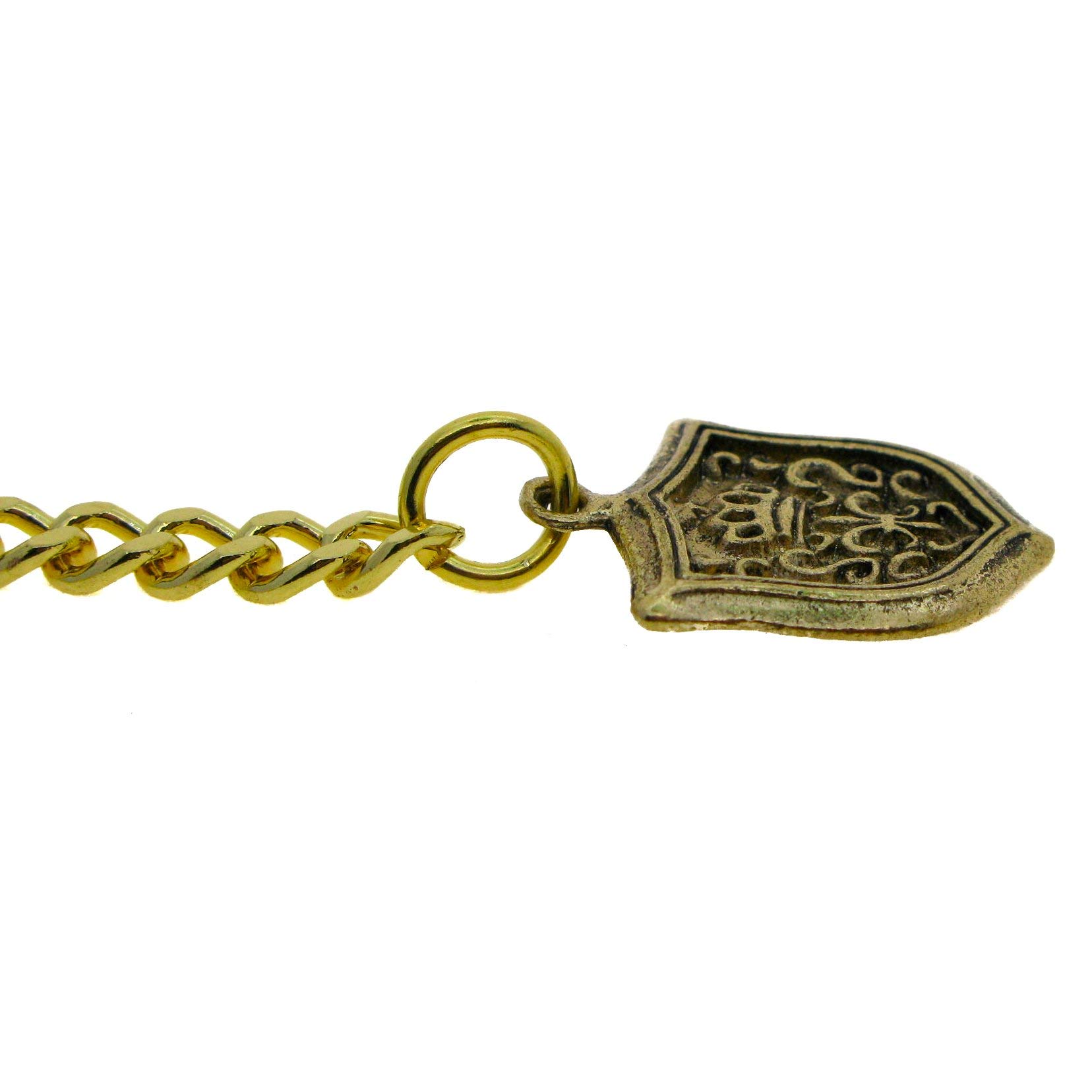 Albert Chain Gold Color Pocket Watch Chains for Men with T Bar Swivel Clasp and Ancient Shield Design Fob AC98