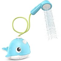 KINDIARY Bath Toy, Narwhal Baby Bath Shower Head, Battery Operated Bathtub Water Pump with Trunk Spout Rinser for Infants Toddlers Kids