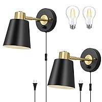 Wall Sconce Plug in, Dimmable Wall Sconces Adjustable Wall Lights with Plug in Cord and Dimmer On/Off Rotary Switch, Wall Mounted Light for Bedside Bedroom LivingRoom(2 Bulbs Included)