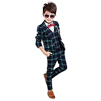 Gele Boy 4 Pieces Plaid Formal Suit Set,Vest+Pants+Blazer+Bow Tie