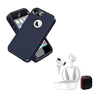 ACAGET Heavy Duty Shockproof Cases for iPhone 5 5S SE 2016 and Bluetooth 5.1 Wireless Headphones for Android iPhone White