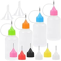 MIDELONG 4PCS Precision Needle Tip Glue Applicator Bottles, 30ML/1 OZ Fine Needle Tip Squeeze Bottle Multicolor Lids with 2 Mini Funnel for DIY Quilling Paper Craft Glue Ink Liquid Acrylic Painting