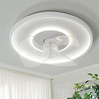 LED Quiet Ceiling Fan with Lighting 50 cm White Round Dimmable Ceiling Light with Fan 3 Large Fan Blades Fan Lamp for Living Room Dining Room Bedroom