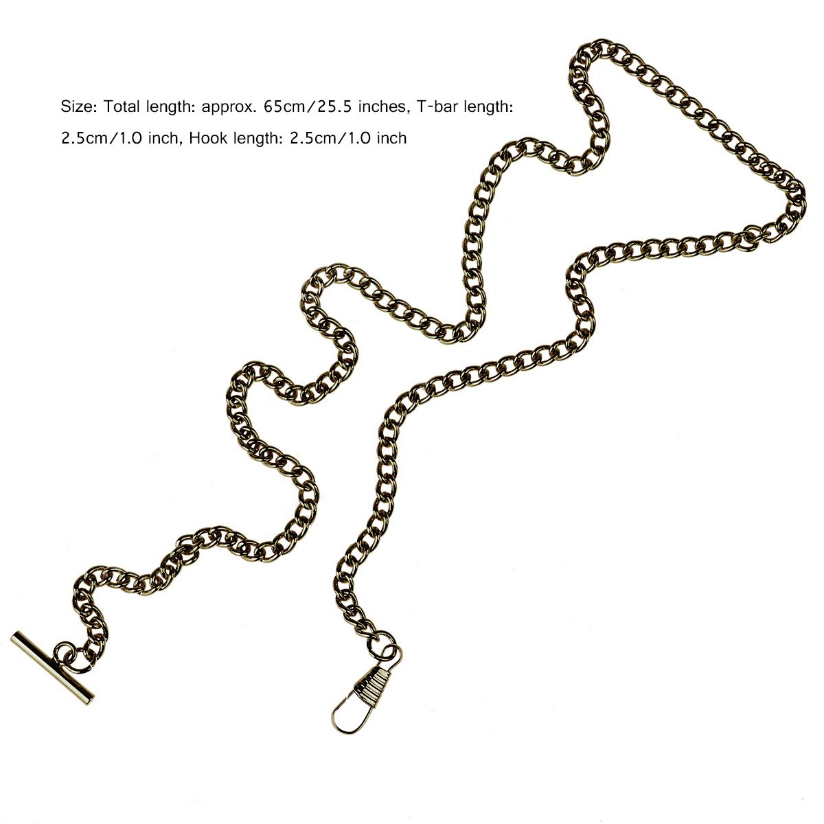 YiZYiF Mens Pocket Watch Chain Vintage Chrome Plated Albert T-Bar Vest Waistcoat Pocket Chain Link with Lobster Clasps