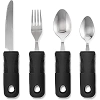 Adaptive Utensils - Weighted Knives Forks and Spoons Silverware Set for Elderly People Disability Parkinsons Arthritis Aid Handicapped Hand Muscle Weakness Large Grip Built Up Utensils