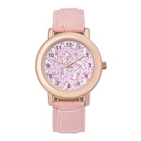 Pink Seahorses Unicorn Fashion Leather Strap Women's Watches Easy Read Quartz Wrist Watch Gift for Ladies