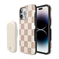 Casely Bundle with Case Compatible with iPhone 15 Pro Bold Case Power Pod MagSafe Compatible Battery Pack | Fit Check | Neutral Checkerboard Checkered Case | Bold Protective Case |