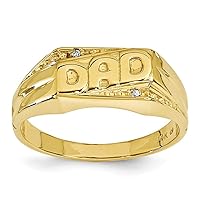 14k Yellow Gold Polished Prong set Open back Not engraveable Diamond mens ring Size 10 Jewelry Gifts for Men