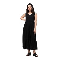 Ulla Popken Womenswear Plus Size Curvy Oversize Sleeveless Linen Blend V-Neck Dress Black 24 829387100