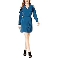 Womens Cold-Shoulder A-line Dress, Blue, XX-Small