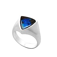 Generic Natural Labradorite ring, Signet ring, Handmade Trillion cut Labradorite ring, Solid 925 sterling silver labradorite Ring, blue flash labradorite Ring, Gifts for Her