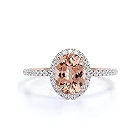 10K 14K 18K Gold Created Morganite Engagement Ring with Natural White Diamonds for Women Jewelry Gift for Her
