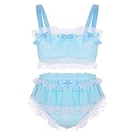 ACSUSS Mens 2 Pieces Lingerie Set Ruffled Crop Top with Sissy Skirted Panties Nightwear