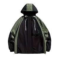Men's Outdoor Hiking Jacket Casual Sports Coats Color Matching Zipper Pocket Jackets Casual Hooded Windbreaker Coat