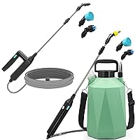 1.35 Gallon/5L Battery Powered Sprayer, 23.6inch Electric Sprayer Telescopic Watering Wand with 16.4FT Hose, 3 Mist Nozzles for Yard Lawn Garden Weeds Plants