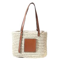 Women's Crossbody Bag, Women Shoulder Bag, Women Woven Straw Handbag Faux Leather Handle Shoulder Tote Bag Basket Purse Coffee (Color : Beige)