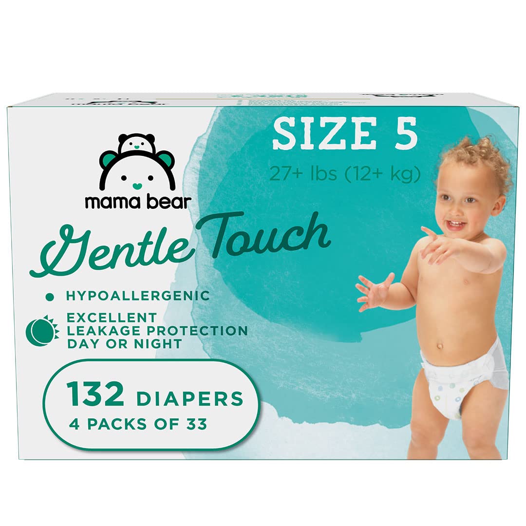 Amazon Brand - Mama Bear Gentle Touch Diapers, Hypoallergenic, Size 5, 132 Count (4 packs of 33)