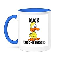 3dRose Duck Endometriosis Awareness Ribbon Cause Design Two Tone Mug, 11 oz, Blue/White