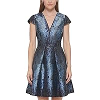 Vince Camuto Womens Metallic Snake Print Fit & Flare Dress Navy 4
