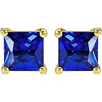 ANGEL SALES 2.10 Ct Princess Cut CZ Blue Sapphire Stud Earrings For Girls & Women's 14K Yellow Gold Finish