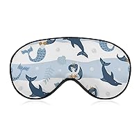 Sleep Mask Compatible with Mermaid Light Blue Blackout Eye Mask for Sleeping with Adjustable Strap, Comfortable Night Blindfold Soft Eye Shades for Women Men Travel Naps