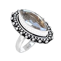 Silvesto India Handmade Jewelry Manufacturer 925 Silver Plated Marquise Shape Rutile Quartz Ring Sz 8, Infinity Design, Statement Promise Ring Jaipur Rajasthan India