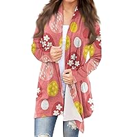 Long Easter Cardigans For Women Trendy,Women'S Crew Neck Easter Egg And Bunny Printed Jacket Long Sleeve Fashion Cardigan