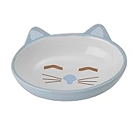 PetRageous 81026 Oval Frisky Kitty Stoneware Cat Bowl 5.5-Inch Wide and 1.5-Inch Tall Saucer with 5.3-Ounce Capacity and Dishwasher Safe is Great For Cats, Blue