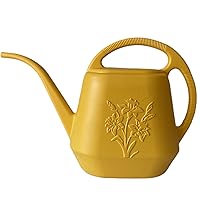 Watering Can 1 Gallon Long Spout Watering Can, Flower Patterns Indoor Watering Can with Comfortable Handle Plastic Watering Can for Garden Flower Outdoor Plants Dark Yellow Long Spout Watering Can