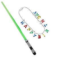 2 in 1 Bundle Light Up Happy LED Lights Necklace and 28 Inches Green Light Saber for St. Patrick’s Day