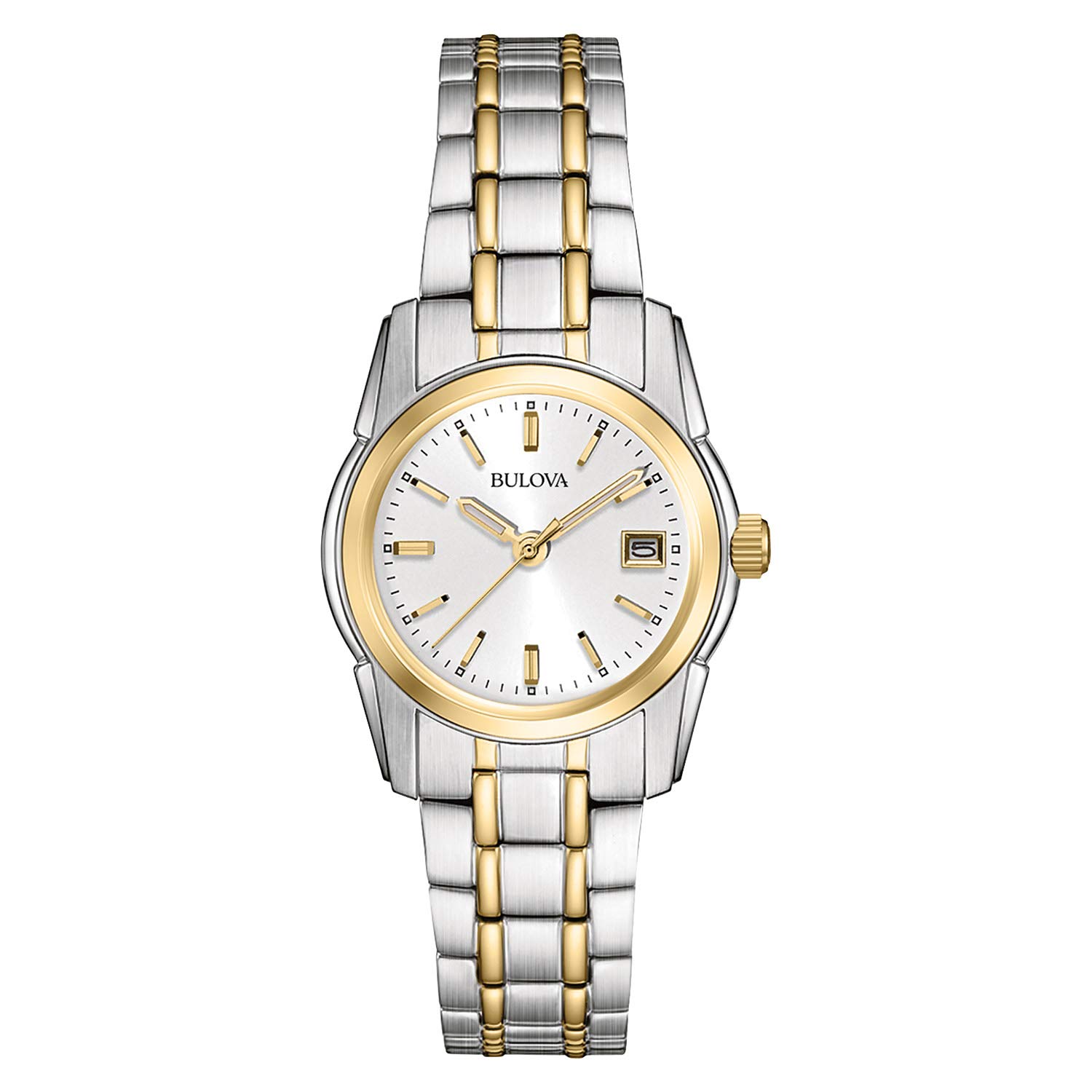 Bulova Ladies' Classic Two-Tone Stainless Steel 3-Hand Calendar Date Quartz Watch, Silver-White Dial (Style: 98M105)