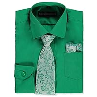 Boys' Dress Shirt & Tie (Patterns May Vary) - emerald, 4