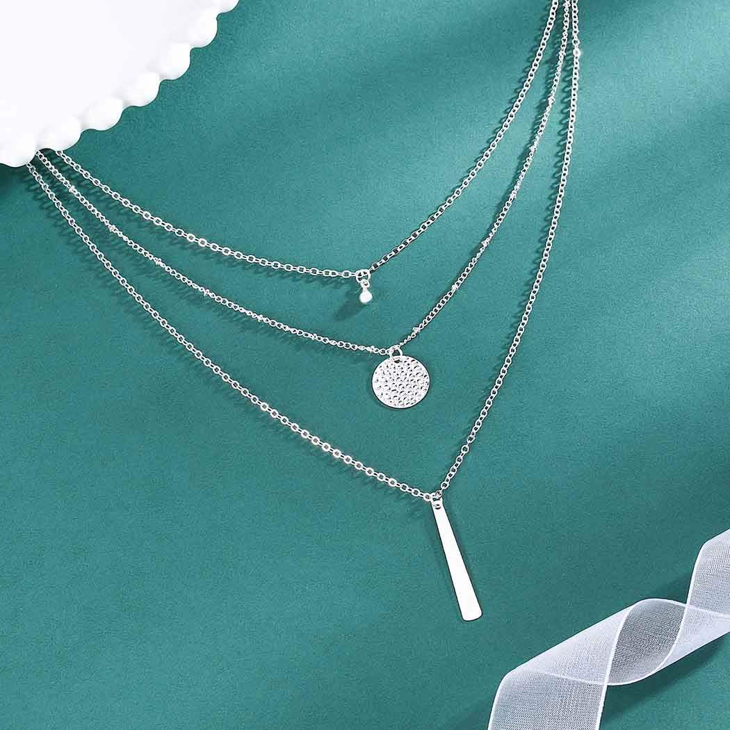 Yalice Multi-Layered Round Disc Necklace Chain Vertical Bar Pendant Necklaces Jewelry for Women and Girls