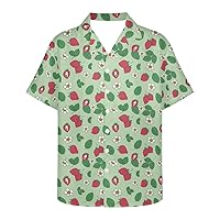 GLUDEAR Men's Summer Cute Strawberry Graphic 3D Print Button Down Cuba Collar Beach Hawaiian Shirt 2XS-7XL