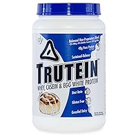 Body Nutrition Trutein High Protein Powder: 45% Whey, 45% Casein, 10% Egg White, Gluten-Free, Low Sodium, Grass Fed Whey Protein Powder, Gym Supplement & Breakfast Shake, Cinnabun, 2lb